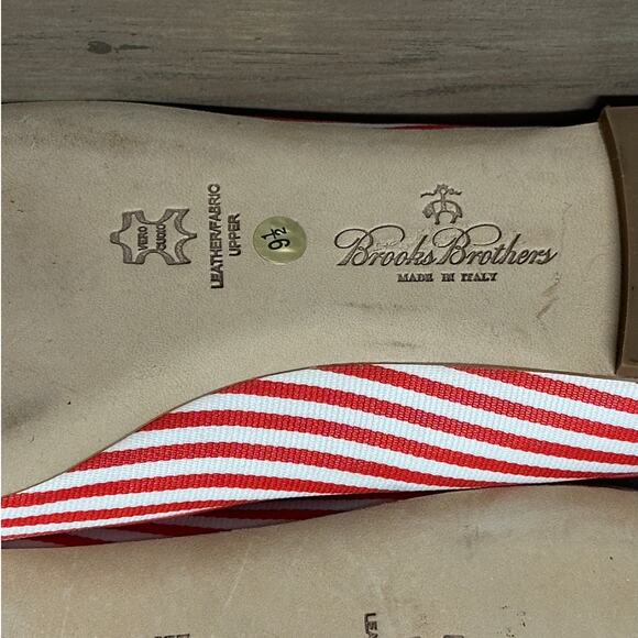 Brooks Brothers Red & White Striped Leather Ballet Flats Women’s Size 9.5 - Picture 6 of 9